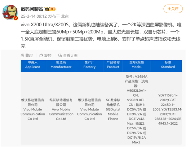 新一代全能旗舰！曝vivo X200S将改用直屏：无线充电和超声波指纹全都安排上富联平台|富联娱乐注册登录缩略图